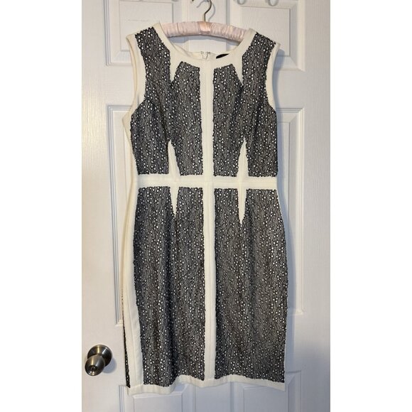 BCBGMaxAzria Rumor Dress 12 Ivory Black Stretch Sheath Sleeveless Career Church - Picture 15 of 15